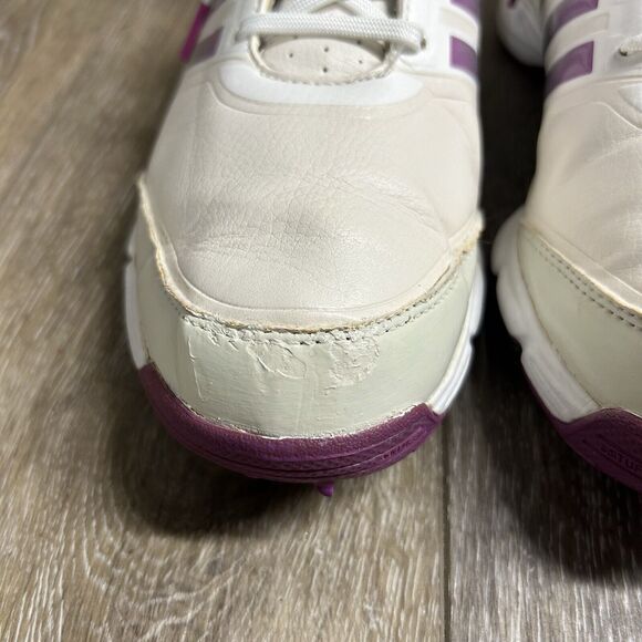 Adidas Golf Shoes Womens US 8 Adipower TR White Purple AdiWear Soft Spike Cleats - Picture 5 of 12